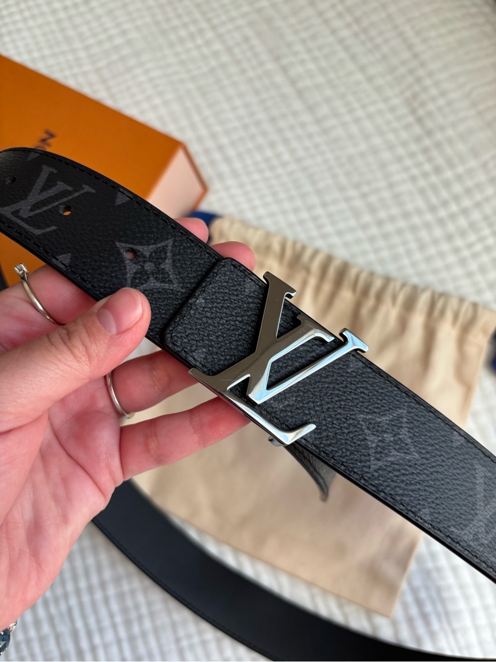 Louis Vuitton Black Textured Monogram LV Buckle Belt - Picture 3 of 6